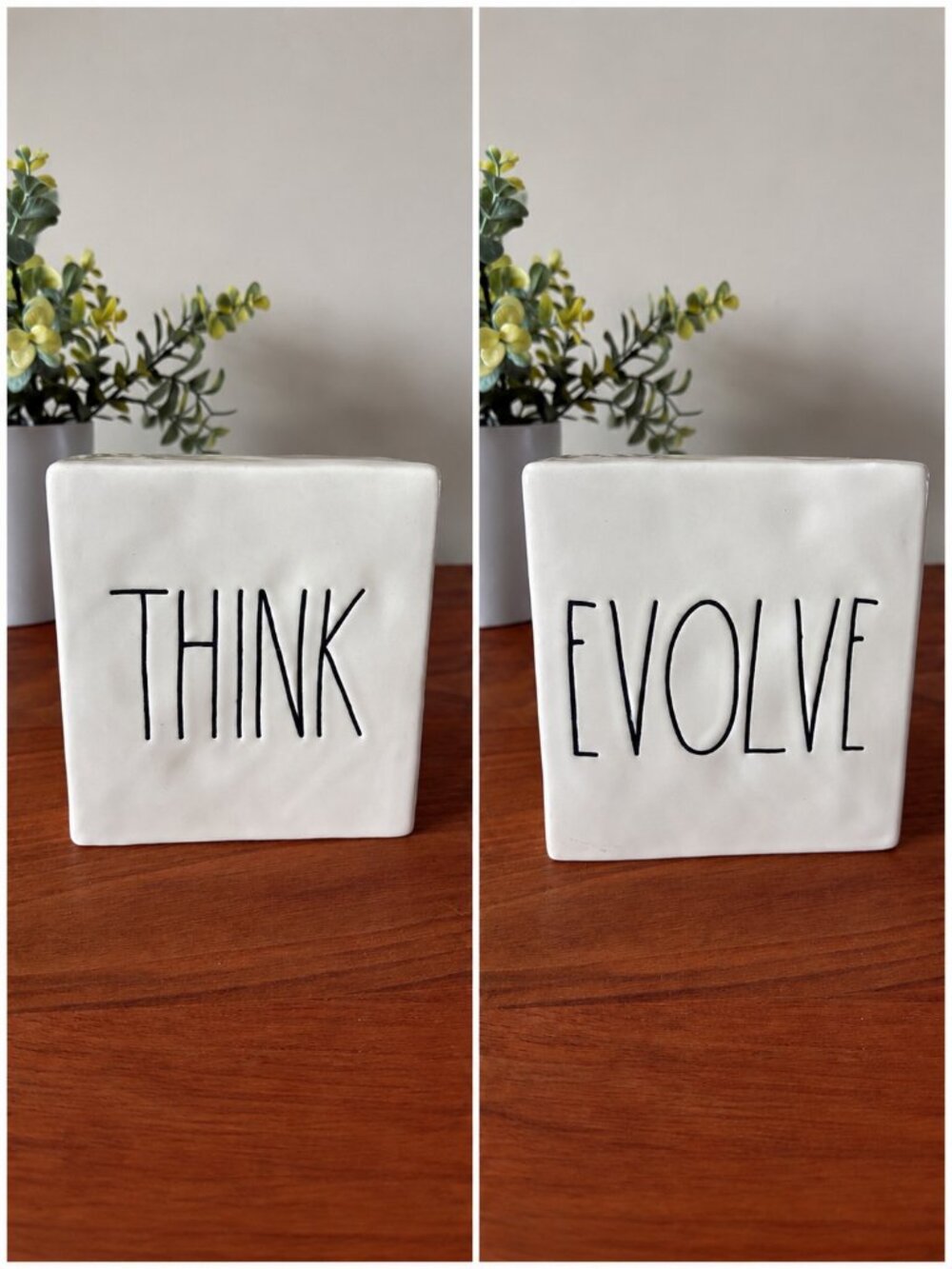 Rae Dunn Double Sided THINK EVOLVE Ceramic Home Desk Decor
